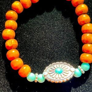 Silver and Turquoise Beaded Bracelet